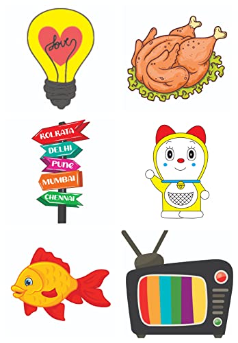 Bhai Please Love Bulb, Turkey, Travel Board, Dorami, Fish and Television Wooden Fridge Magnet (Pack of 6 pcs, one pc Each Design)