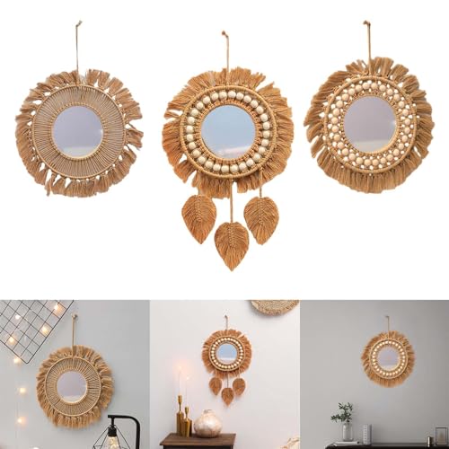 CALANDIS® Hanging Wall Mirror Hand Woven Macrame Multifunctional for Festival Delicate Style A | 1 Hand Woven Macrame Mirror