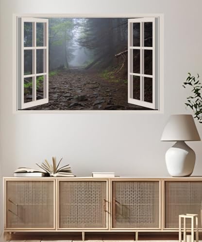 JVERF - JZZA28944 Stones Forests Trail Trees Fog| Self-Adhesive Open Window Wall Sticker