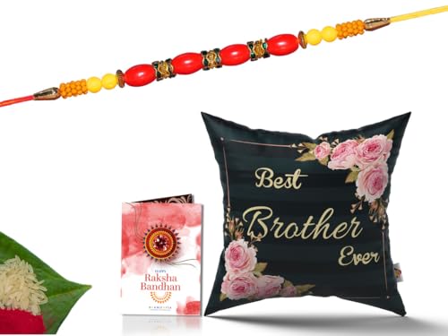 Pillow Rakhi for Brother with Gift - Rakhi with Rakhi Cushion with Filler Greeting Card- Rakhi for Brother, Gifts for Brother, Gifts for Rakhi, Gifts for Rakshabandhan Rakhi Gifts-CH-BRO-18-PD