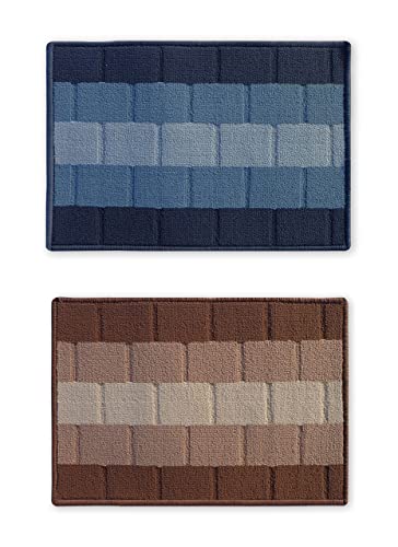 Status Polypropylene Door Mat (Pack of 2) - 58 cm x 38 cm (Blue Brown)