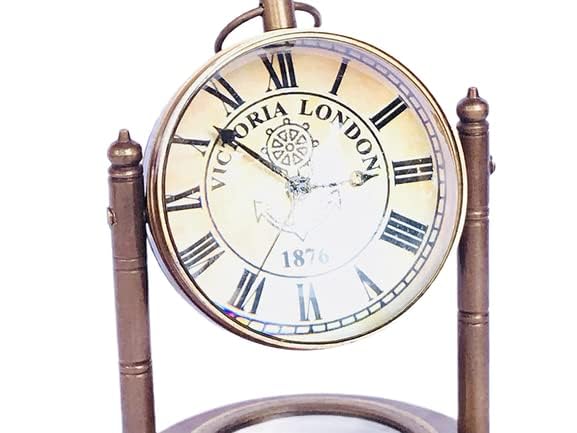 Meenakshi Handicraft Emporium Metal Brass Abstract Table Clock with Compass (Multicolour, 2.0 Inch X 4.5 Inch)