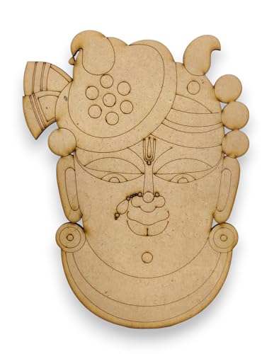 RIA Studio Traditional MDF Decorative DIY Shrinath Ji Cutout with Engraving for Hanging, Decoration, Rangoli, Festival Gift, Resin Art & Craft (12 Inch)