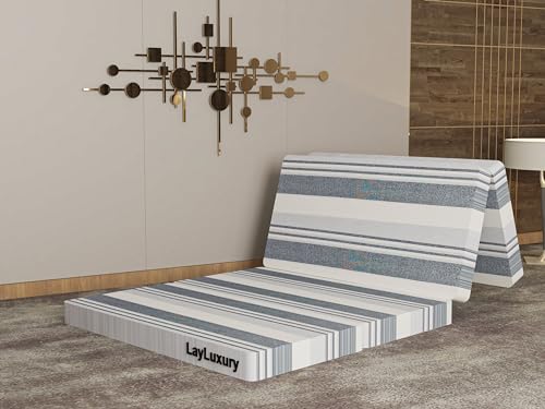 LAYLUXURY SmartBuy Epe 4 Fold Mattress 3 inch Single EPE Foam Mattress 72x35x3 Grey White