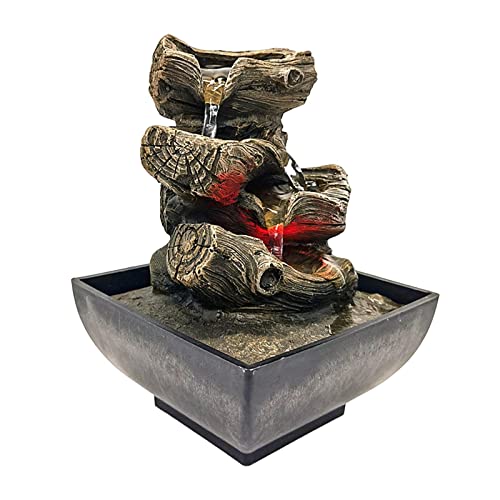 ATORSE® Indoor Tabletop Fountain Waterfall Resin with Led Lights for Desk Garden Style B