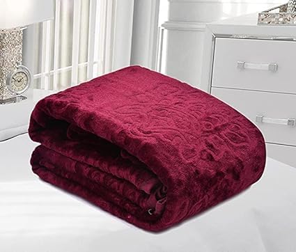 CLICK TICK Mink Floral Embossed Super Soft Heavy Bed Velvet for Winter Blanket Quilt (Wine, Double Bed)