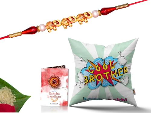 Pillow Rakhi for Brother with Gift - Rakhi with Rakhi Cushion with Filler Greeting Card- Rakhi for Brother, Gifts for Brother, Gifts for Rakhi, Gifts for Rakshabandhan Rakhi Gifts-CH-BRO-28-PE