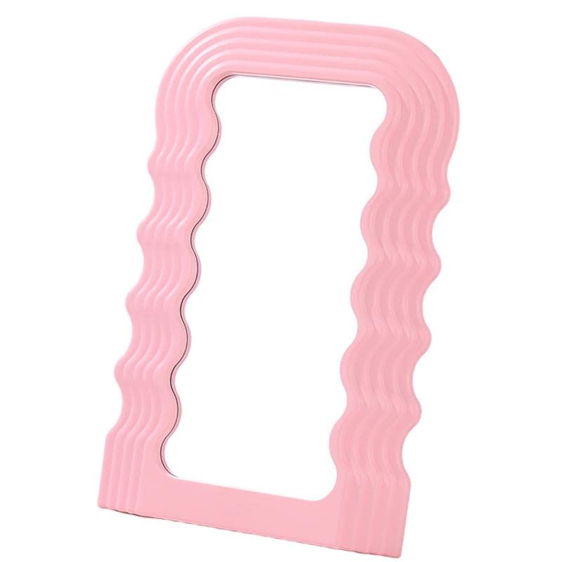 ATORSE® Hanging Wall Mirror Makeup Mirror Wave Pattern Frame for Bedroom Pink