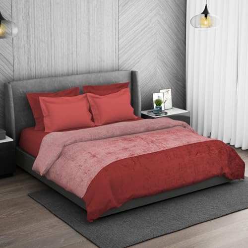 Spaces Polyester 1 Double Mink Blanket (220Cmx240Cm) | 303 GSM Knitted Stripe/Solid Fleece Blanket (Red)- Eden