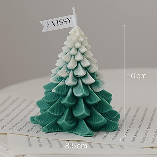 SAZ DEKOR Christmas Tree Wax Scented Candle Creative Curve Home Decor Prop White Green