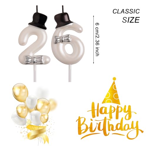 AOOLADA 26th 62nd Birthday Candles, White 62 26 Year Old Cake Topper Cute Number Birthday Candles, Happy Birthday Party Decorations Gifts for Men Women