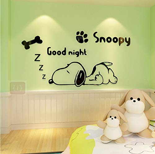 ISEE 360® Wall Stickers Snoopy Good Night Puppy Dog Sleeeping for Bed Room School Rooms Funny Vinyl Decals Black 90.00 X 35.00 Cm