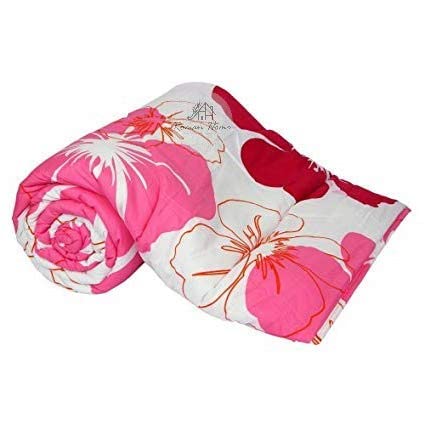 ROMAN HOME Blue & Pink Bunch Flower Prints Reversible AC Blanket Dohar Combo Set of 2