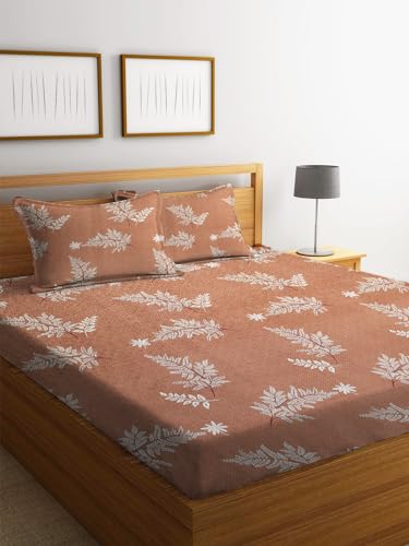 IVAZA 220 TC Cotton Feel Ezyption Cotton Double Bedsheet King Size -with 2 Pillow Covers - Rotary Printed, Hypoallergenic, Wrinkle Free (90 x 90 Inches | Brown