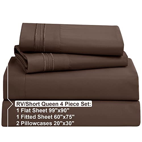 RV/Short Queen , Chocolate Brown : Bed Sheet Bedding Set, RV Short Queen, Brown, 100% Soft Brushed Microfiber Fabric Deep Pocket Fitted Sheet, 1800 Luxury Bedding Collection, Hypoallergenic & Wrinkle Free Bedroom Linen Set