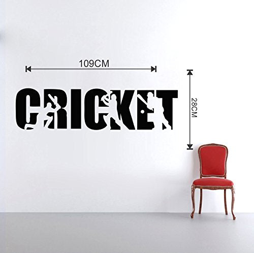 StickersYard Cricket Sports Wall Sticker & Decal (Color - Black Matte Finish PVC Vinyl 109CM X 28CM)