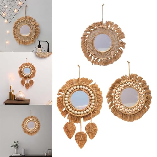 CALANDIS® Hanging Wall Mirror Hand Woven Macrame Multifunctional for Festival Delicate Style A | 1 Hand Woven Macrame Mirror