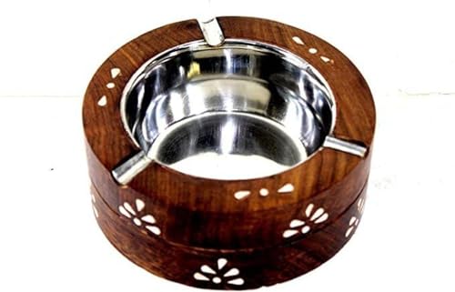 AGARWAL CRAFT PALACE Wooden Cigarette Ashtray, Sheesham Wood AshTray, Smoke Ash Holder, Tabletop Ash Catcher for Outdoors and Indoors, Smoking Ashtray for Home, Bar, Office & Car, Gift for Smokers