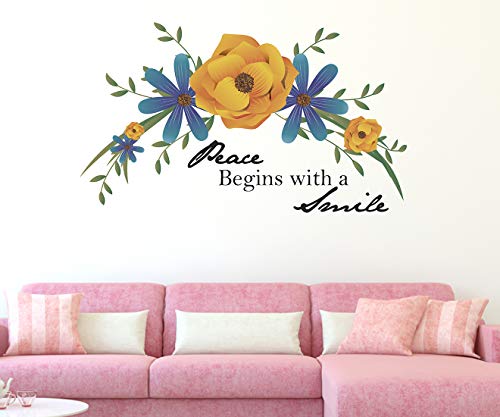 HAPPYSTICKY Peace Begins with A Smile Large Vinyl Wallsticker for Home Decoration (100 cm x 50 cm)57-HAP-LM-3576