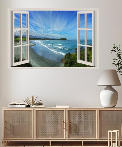 JVERF - JZZA25180 New Zealand Coast Sky Ocean Tauranga Bay Beach| Self-Adhesive Open Window Wall Sticker