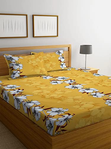 Shri Ram Enterprises 100% Pure Microfibre Yellow Flower Print Designed Double Bed Bedsheet with 2 Pillow Covers for Bedroom (72x78 Inches)