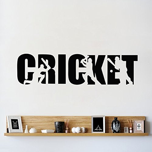 StickersYard Cricket Sports Wall Sticker & Decal (Color - Black Matte Finish PVC Vinyl 109CM X 28CM)