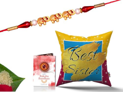 Pillow Rakhi for Brother with Gift - Rakhi with Rakhi Cushion with Filler Greeting Card- Rakhi for Brother, Gifts for Brother, Gifts for Rakhi, Gifts for Rakshabandhan Rakhi Gifts-CH-SIS-33-PE