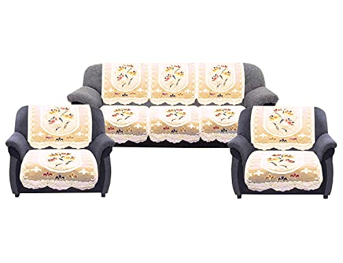 Kuber Industries Cotton Flower Print 5 Seater Slip Sofa Cover Set|Premium Cotton & Flower Print|Pack of 6 (Cream)