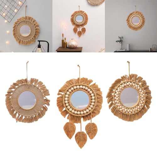 CALANDIS® Hanging Wall Mirror Hand Woven Macrame Multifunctional for Festival Delicate Style A | 1 Hand Woven Macrame Mirror