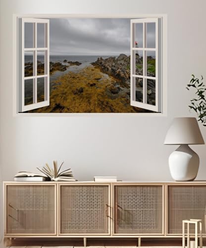 JVERF - JZZA25375 Norway Coast Lighthouses Lofoten Hovsund| Self-Adhesive Open Window Wall Sticker