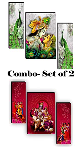 SAF Religious Radhe Krishna UV Textured Painting& SAF 6MM Radha Krishna Set of 3 Panel Digital Reprint 12 inch x 18 inch Painting (SAJM7737) SANFJM7737