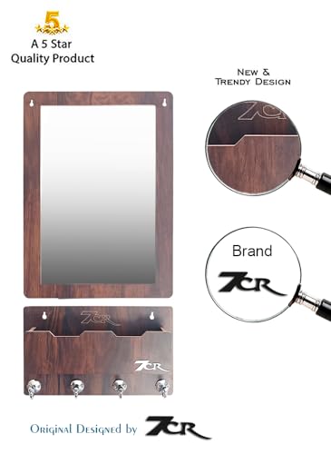 7CR Wooden Wall Mounted Dressing Mirror with Accessories Shelf and Beautiful ball hook for hanging items