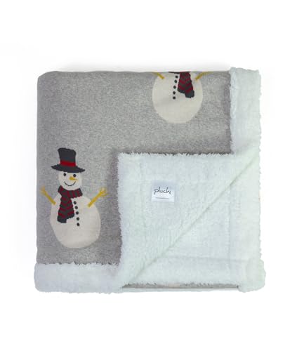 Pluchi Christmas Cotton Knitted Winter Blanket for Kids with Warm Sherpa Fabric in Multi Color (125cm x 150cm) (Snowman)