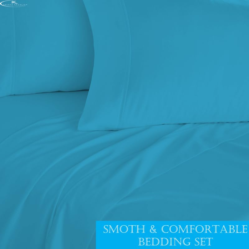 Knight Kavalier King Size Fitted Sheet- Egyptian Cotton 500 Thread Count Hotel Luxury 1 Piece King Fitted Bedsheet- Fit Mattress Up to 12"- Extra Soft, Wrinkle Free, Breathable Sheet- Turquoise Blue