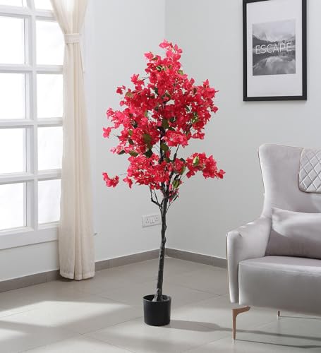 ARICK DECOR Artificial Bougainvillea Plants with Pot (6ft-Red)