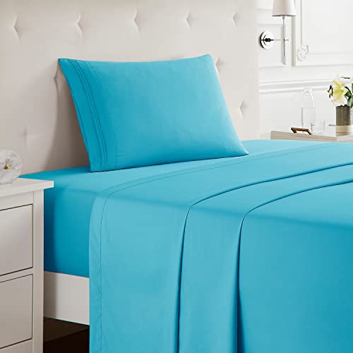 Twin , Beach Blue : Bed Sheet Bedding Set, Twin Single Size, Beach Blue (Teal), 100% Soft Brushed Microfiber Fabric with Deep Pocket Fitted Sheet, 1800 Luxury Bedding Collection, Hypoallergenic & Wrinkle Free Bedroom Linen Set By Nestl Bedding