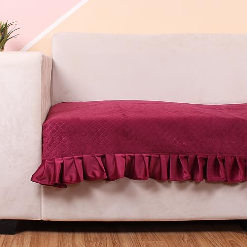 Amazon Brand – Umi 3 Seater Quilted Velvet Sofa Cover Protector with Frill (Maroon)