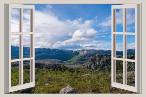 JVERF - JZZA25832 Norway Mountains Parks Stones Rago National Park| Self-Adhesive Open Window Wall Sticker