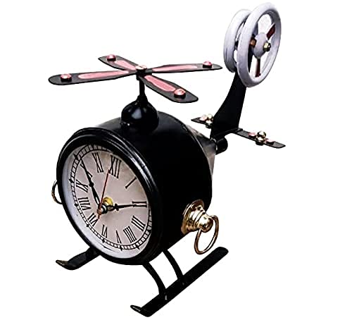 Handyytwwisst Iron Helicopter Miniature Table Clock Home Decoration for Living Room & Drawing Room Black