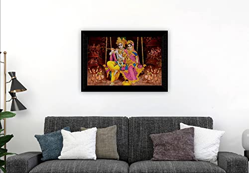 SAF Pack of 1 Radha krishna religious modern art wall painting with framed for living room 11 inch x 14 inch CANFM31299