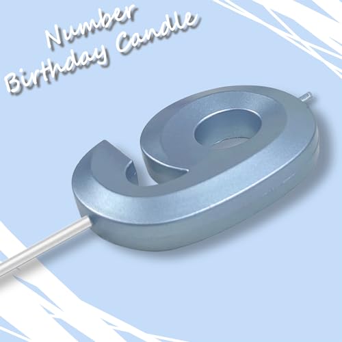 Blue 9 Number Birthday Candle for Cake, 2.76 Inch Diamond Number Cake Candles for Wedding Anniversary Decoration Happy Birthday Party Celebration