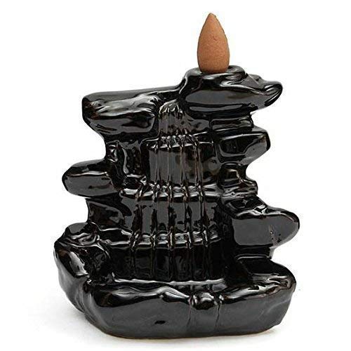 STARDOM MART Dropping Smoke Backflow Cone Fountain Design Decorative Polyresin Incense Holder with 10 Back Flow Incense Cone (10 x 7 x 10 cm, Black)(Conical)