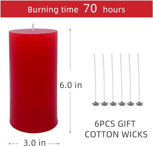 3 Pack 3x6 Inch Red Pillar Candles for Romantic Valentine's Day and Christmas, Unscented Column Candle for Home Restaurants, Smokeless Dripless and Clean Burning Emergency Candle