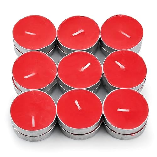 TWINZEN Wax Tealight Candles | Wax Red Tealight Candles | 3-Hour Burn Time, Smokeless, No Residue (Set of 100, Unscented)