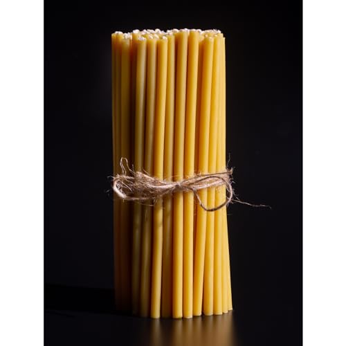 CANDWAX 100 Pack Thin Beeswax Taper Candles - 7 Inch Tall Yellow Candles for Meditation, Church, Easter, Home Use, Christmas, Hanukkah & More - Pure Beeswax Candles Bulk