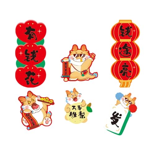 CALANDIS® 6 Pieces Chinese New Year Refrigerator Magnets for Home Door Spring Festival Style B | 6 Fridge Magnets