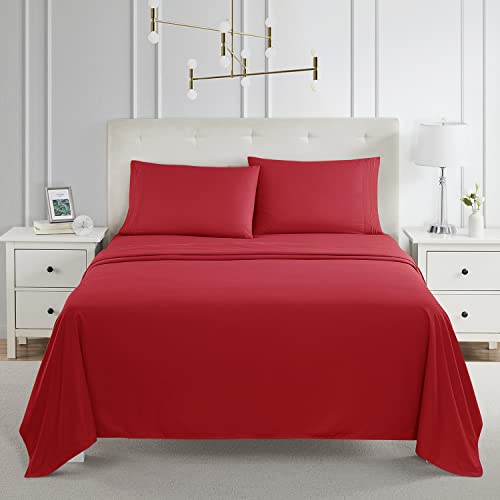 Nestl King Size Sheets Set - 4 Piece King Sheets, Bed Sheets for King Size Bed, Double Brushed King Bed Sheets, Hotel Luxury Red Sheets Extra Soft Bedding Sheets & Pillowcases