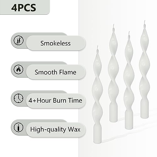 Spiral Taper Candle White Twisted Candle Stick 10 INCH Long Candlesticks Unscented Wax Candles Handmade Dinner Candles for Home Décor Weddings Festive Holiday