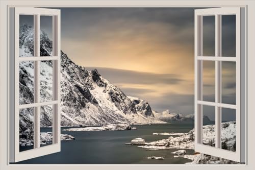 JVERF - JZZA24053 Lofoten Norway Mountains| Self-Adhesive Open Window Wall Sticker