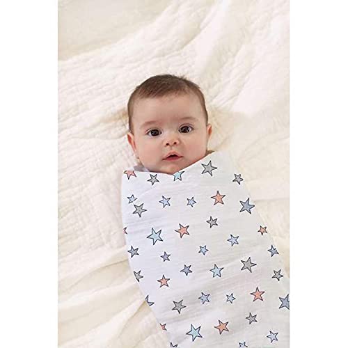 MOM'S HOME Organic Cotton Baby Bedding Gift Combo - 0-3 Year-110x120 AC Quilt & Pack of 4 - Muslin - Blue